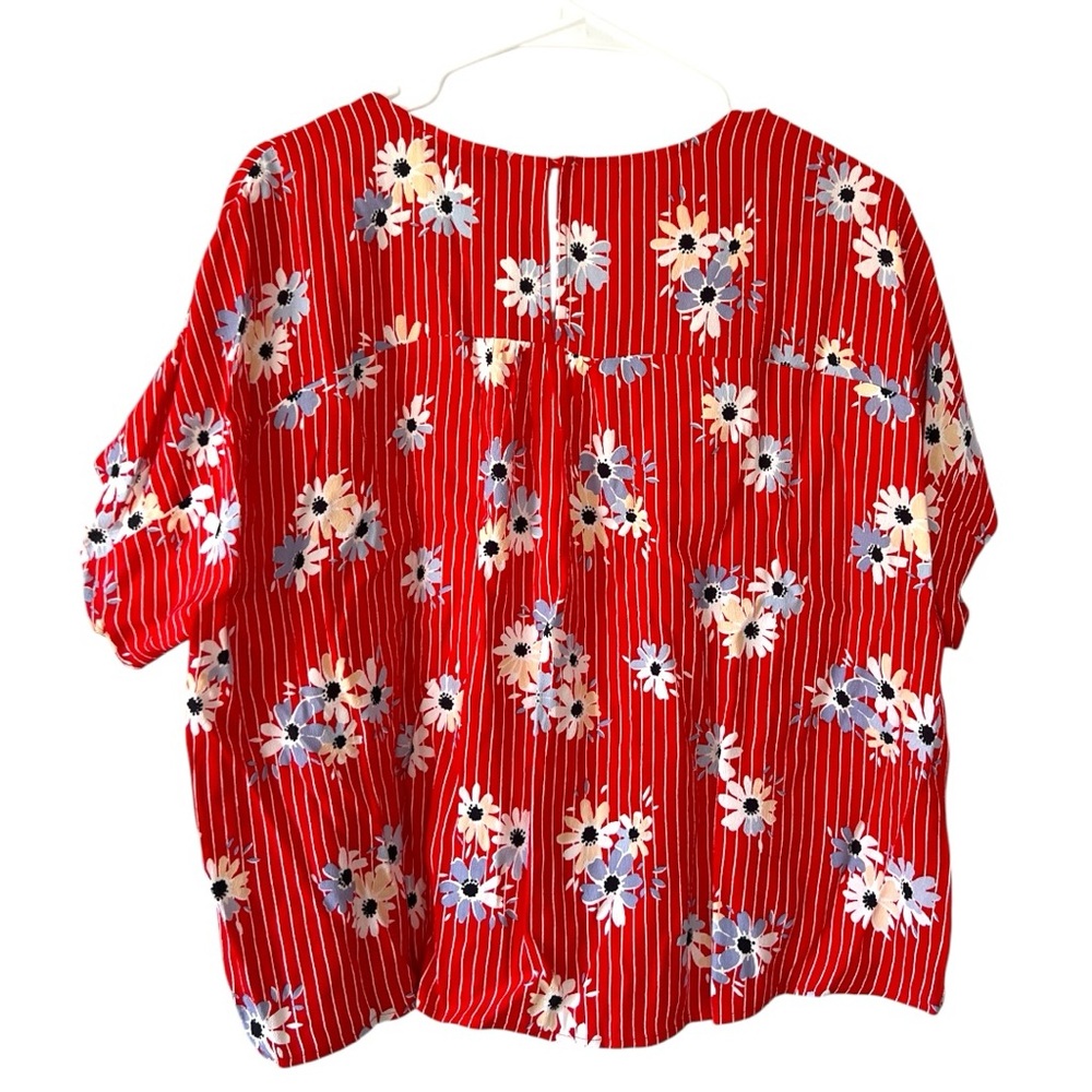 Madewell Daisy Society Rhyme Short Sleeve Top Size S Red White Striped Floral - Picture 2 of 6